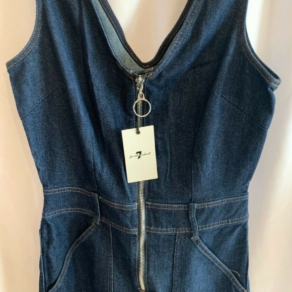 7 for all Mankind Deep V Denim Front Zip Overalls NWT Size XS Wilshire $289 - Picture 5 of 11